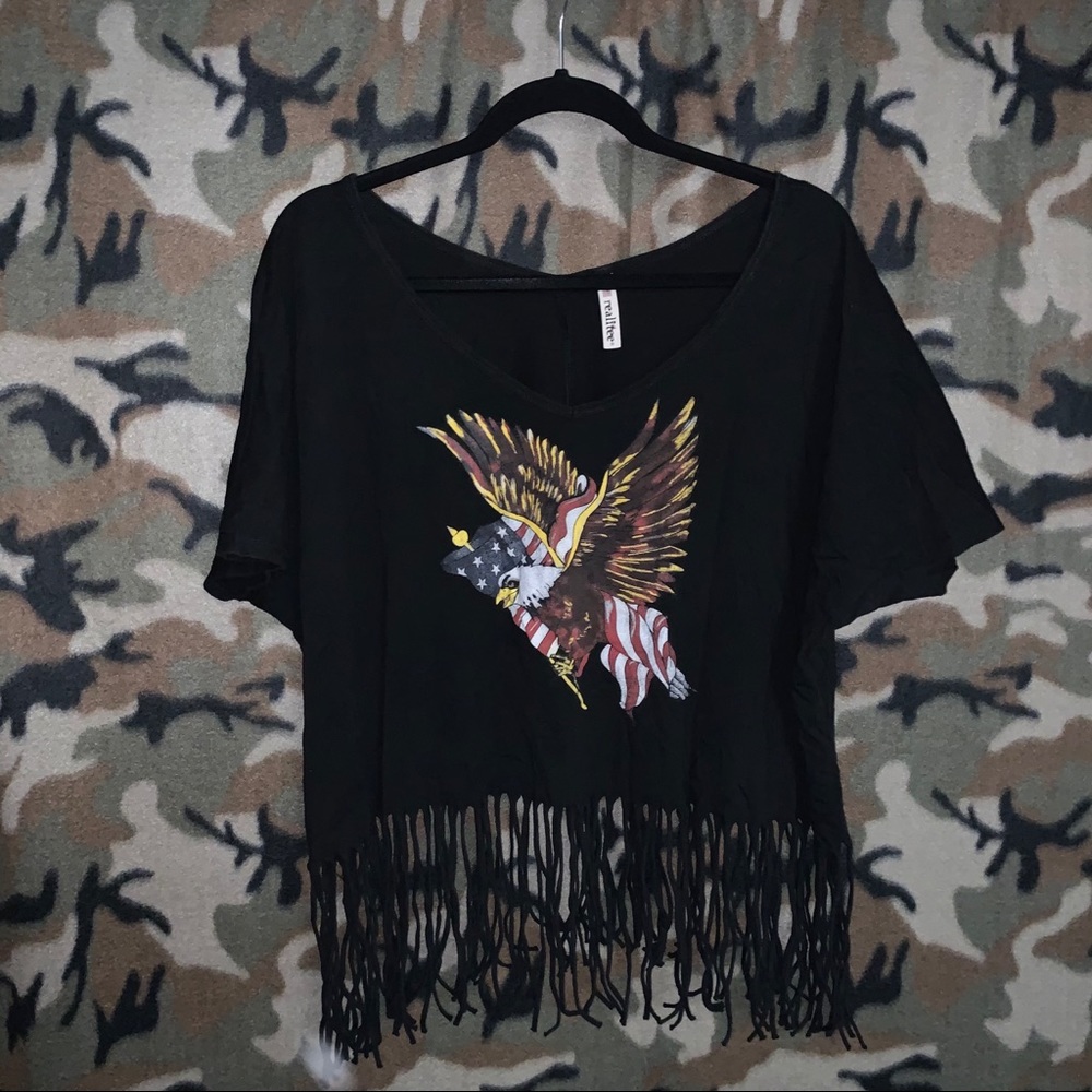 Oversize fringe T shirt with American eagle design